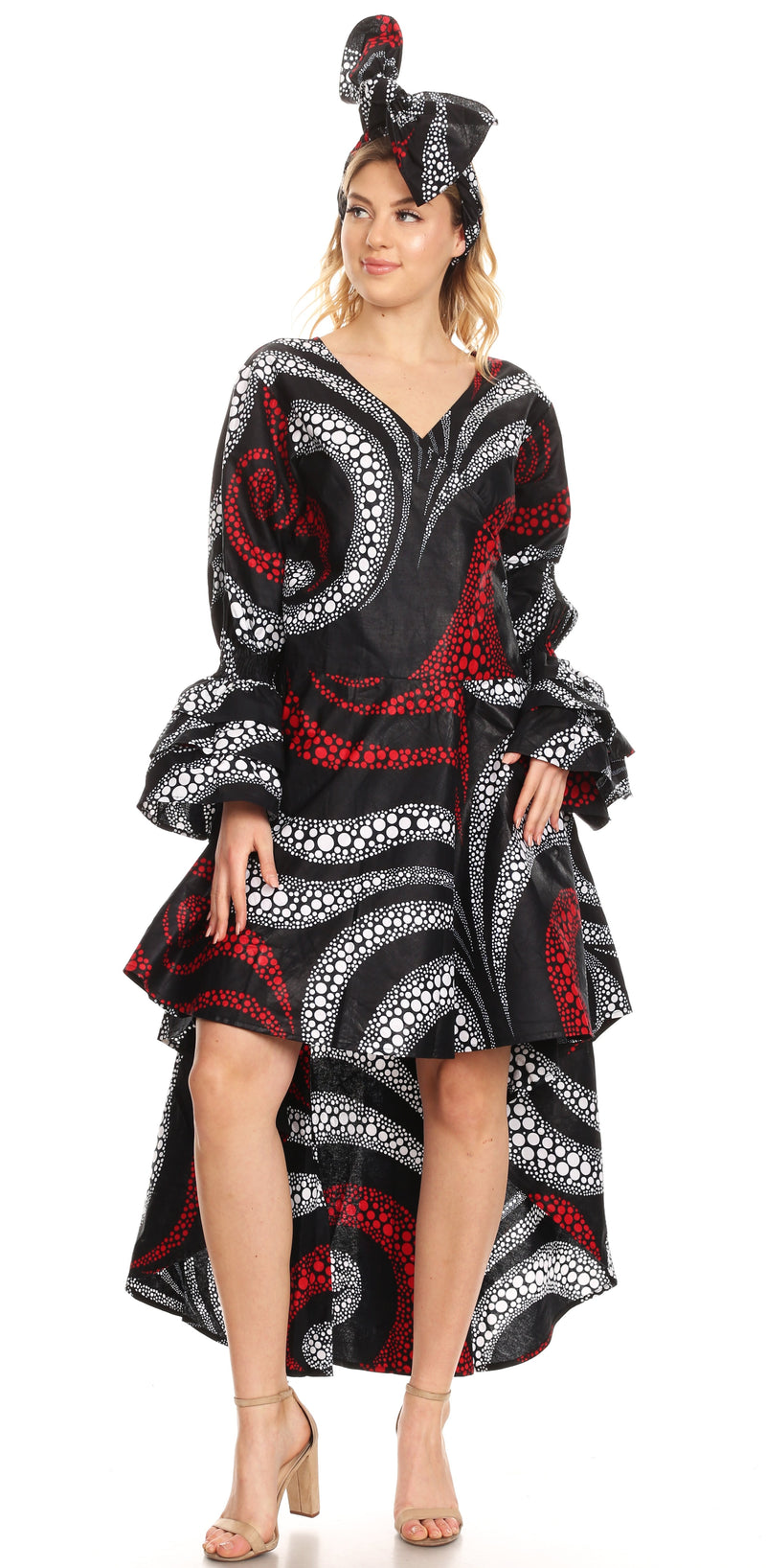 Sakkas Betty Women's Maxi African Ankara Print High-low Wrap Dress Long Sleeve