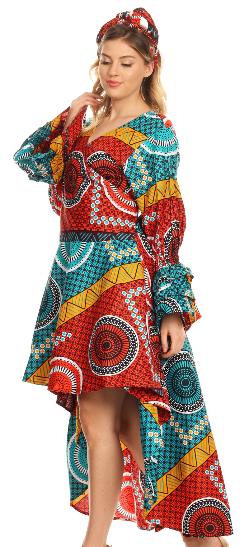 Sakkas Betty Women's Maxi African Ankara Print High-low Wrap Dress Long Sleeve