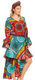 Sakkas Betty Women's Maxi African Ankara Print High-low Wrap Dress Long Sleeve#color_35-Multi