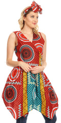 Sakkas Vale Womens African Ankara Sleeveless Short Cocktail Wrap Dress with Pocket#color_35-Multi