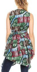 Sakkas Vale Womens African Ankara Sleeveless Short Cocktail Wrap Dress with Pocket