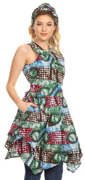 Sakkas Vale Womens African Ankara Sleeveless Short Cocktail Wrap Dress with Pocket#color_37-Multicolor