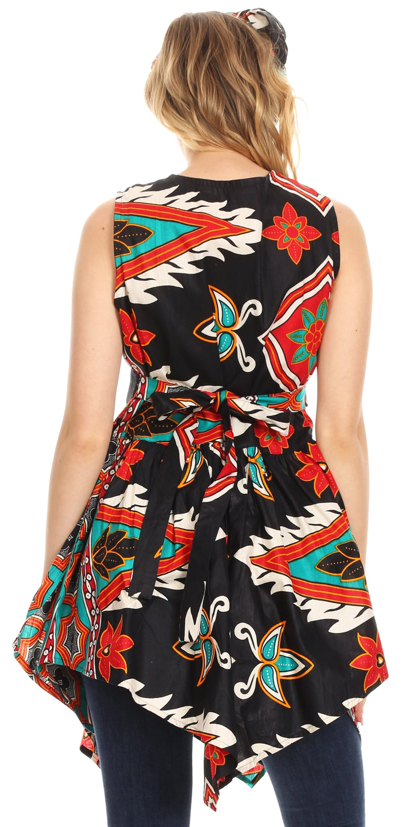 Sakkas Vale Womens African Ankara Sleeveless Short Cocktail Wrap Dress with Pocket