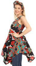 Sakkas Vale Womens African Ankara Sleeveless Short Cocktail Wrap Dress with Pocket#color_41-BlackTeal