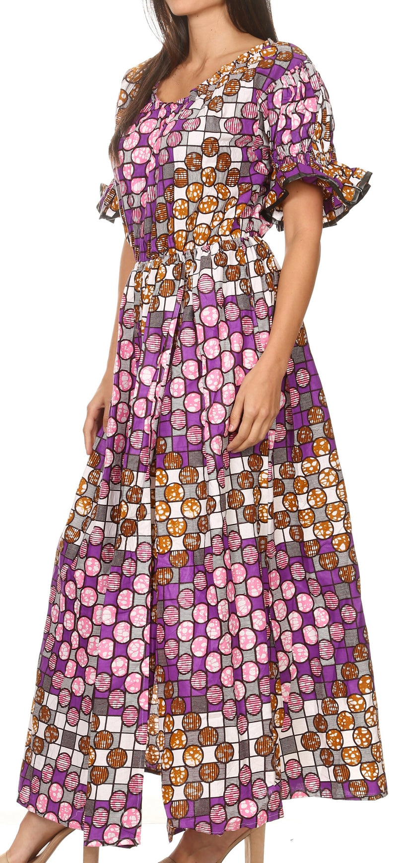 Sakkas Neves Women's Maxi African Ankara Print Casual Long Dress w/Pockets Elastic