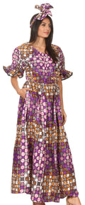 Sakkas Neves Women's Maxi African Ankara Print Casual Long Dress w/Pockets Elastic#color_39-WhiteMulti 