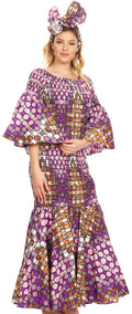Sakkas Zarah Women's African Ankara Body-con Off shoulder Mermaid Pocket Dress #color_2261-39-WhiteMulti
