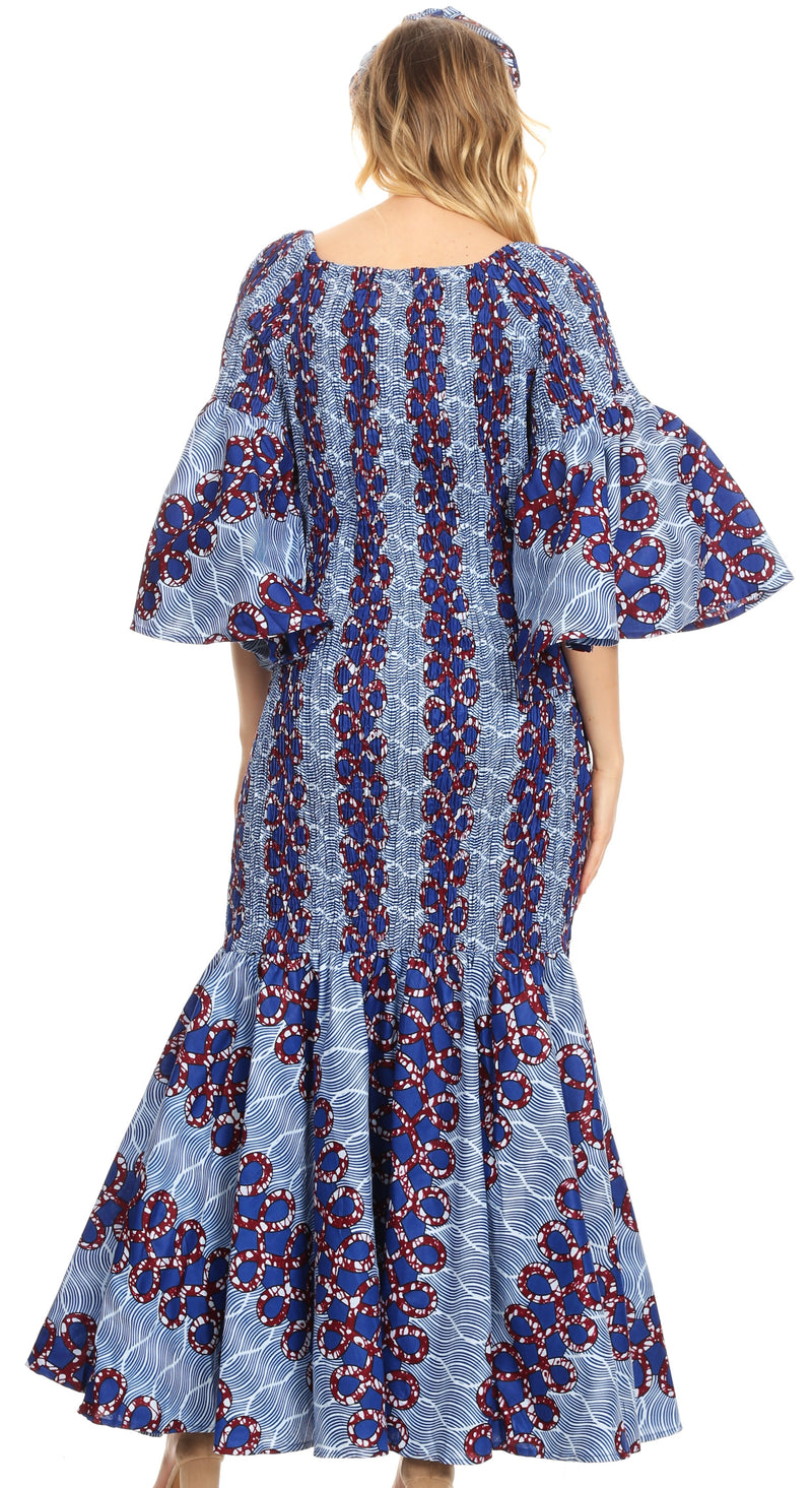 Sakkas Zarah Women's African Ankara Body-con Off shoulder Mermaid Pocket Dress