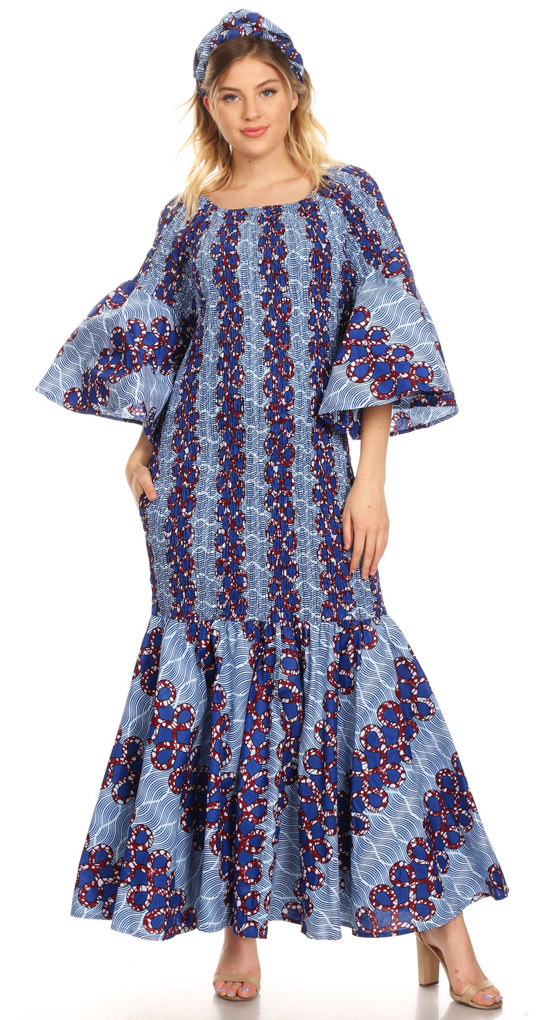 Sakkas Zarah Women's African Ankara Body-con Off shoulder Mermaid Pocket Dress