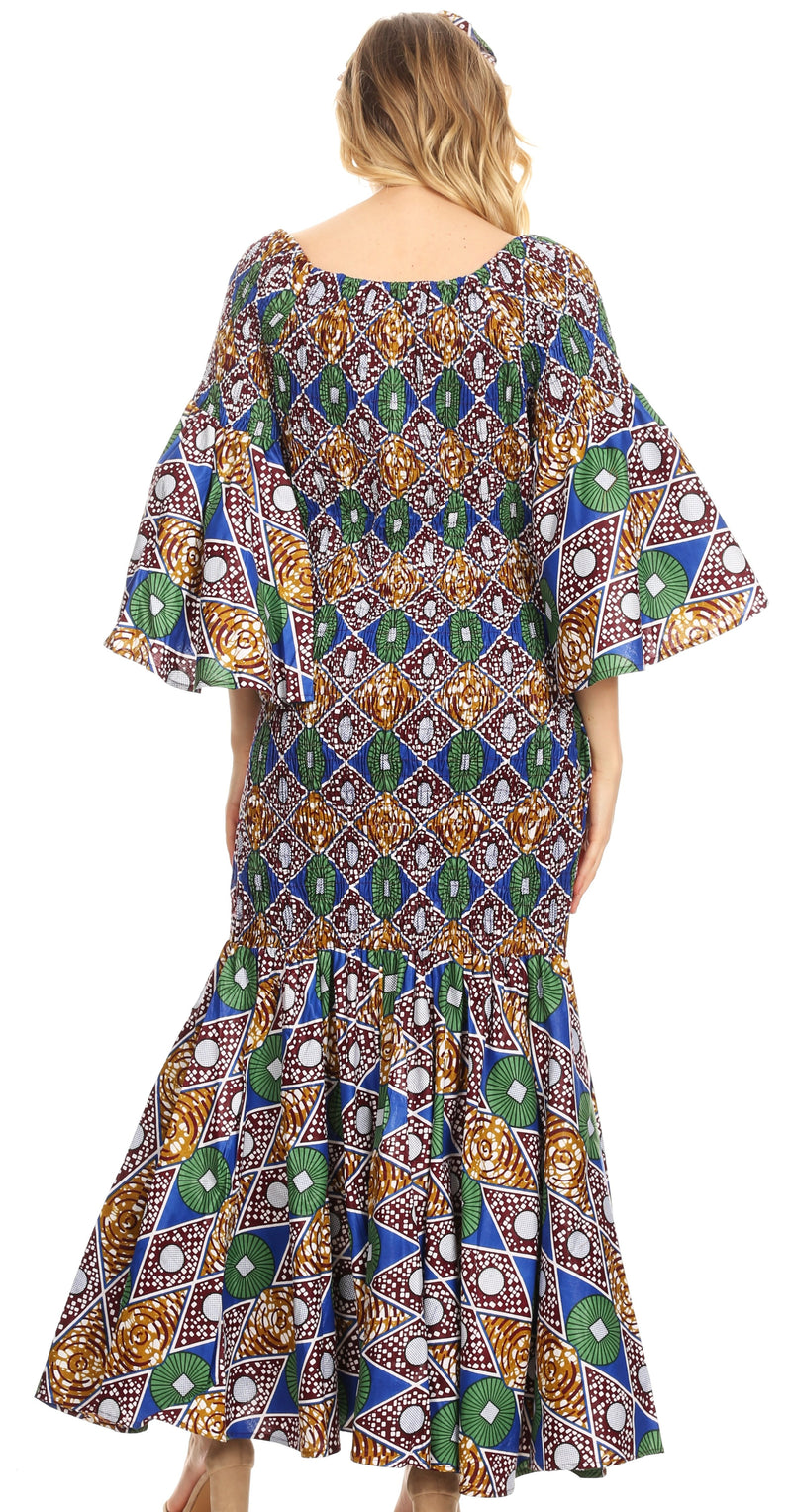 Sakkas Zarah Women's African Ankara Body-con Off shoulder Mermaid Pocket Dress