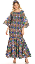 Sakkas Zarah Women's African Ankara Body-con Off shoulder Mermaid Pocket Dress #color_2261-48-Multi