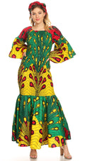 Sakkas Zarah Women's African Ankara Body-con Off shoulder Mermaid Pocket Dress #color_2261-51-Multi