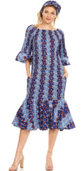 Sakkas Zarah Women's African Ankara Body-con Off shoulder Mermaid Pocket Dress #color_45-Multi