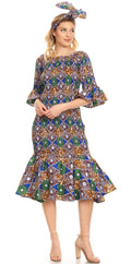 Sakkas Zarah Women's African Ankara Body-con Off shoulder Mermaid Pocket Dress #color_48-Multi