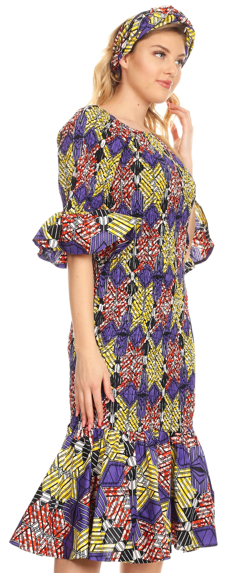 Sakkas Zarah Women's African Ankara Body-con Off shoulder Mermaid Pocket Dress