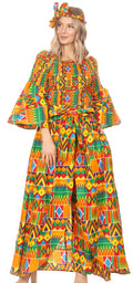 Sakkas Tesa Women's Off the Shoulder Top Pants Set African Ankara Print w/Pockets#color_43-Multi 