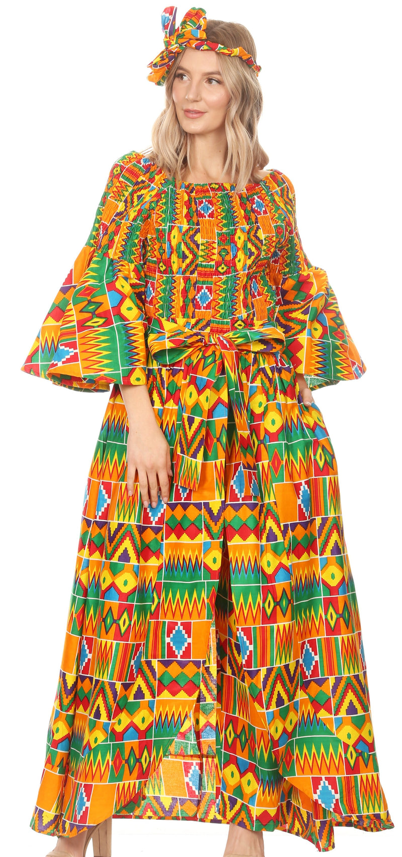Sakkas Tesa Women's Off the Shoulder Top Pants Set African Ankara Print w/Pockets