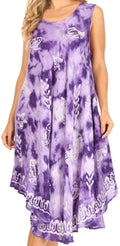 Sakkas Mara Women's Casual Sleeveless Tank Flare Midi Boho Batik Dress Cover-up#color_2301-Purple