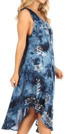 Sakkas Mara Women's Casual Sleeveless Tank Flare Midi Boho Batik Dress Cover-up