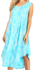 Sakkas Mara Women's Casual Sleeveless Tank Flare Midi Boho Batik Dress Cover-up#color_2301-Turquoise