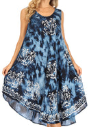 Sakkas Mara Women's Casual Sleeveless Tank Flare Midi Boho Batik Dress Cover-up