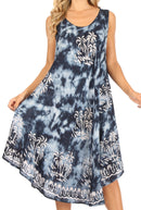 Sakkas Mara Women's Casual Sleeveless Tank Flare Midi Boho Batik Dress Cover-up