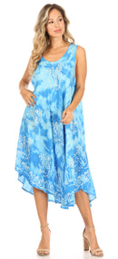 Sakkas Mara Women's Casual Sleeveless Tank Flare Midi Boho Batik Dress Cover-up