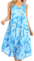 Sakkas Mara Women's Casual Sleeveless Tank Flare Midi Boho Batik Dress Cover-up#color_2302-Blue