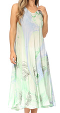 Sakkas Mara Women's Casual Sleeveless Tank Flare Midi Boho Batik Dress Cover-up#color_482105-GreenBlue