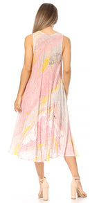 Sakkas Mara Women's Casual Sleeveless Tank Flare Midi Boho Batik Dress Cover-up