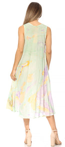 Sakkas Mara Women's Casual Sleeveless Tank Flare Midi Boho Batik Dress Cover-up