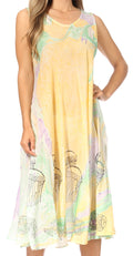 Sakkas Mara Women's Casual Sleeveless Tank Flare Midi Boho Batik Dress Cover-up#color_482105-YellowPurple