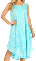 Sakkas Mara Women's Casual Sleeveless Tank Flare Midi Boho Batik Dress Cover-up#color_Turquoise