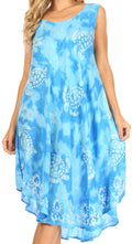 Sakkas Mara Women's Casual Sleeveless Tank Flare Midi Boho Batik Dress Cover-up#color_Blue