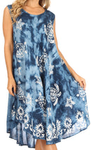 Sakkas Mara Women's Casual Sleeveless Tank Flare Midi Boho Batik Dress Cover-up