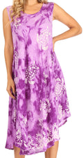 Sakkas Mara Women's Casual Sleeveless Tank Flare Midi Boho Batik Dress Cover-up#color_Purple