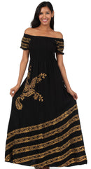 Sakkas Embroidered Batik Smocked Bodice Long Maxi Dress