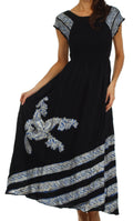 Sakkas Embroidered Batik Smocked Bodice Long Maxi Dress#color_Black/Blue