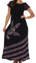 Sakkas Embroidered Batik Smocked Bodice Long Maxi Dress#color_Black/Purple