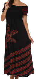 Sakkas Embroidered Batik Smocked Bodice Long Maxi Dress#color_Black/Red