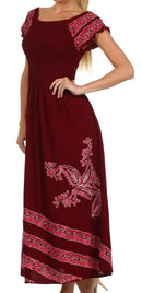 Sakkas Embroidered Batik Smocked Bodice Long Maxi Dress