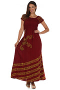 Sakkas Embroidered Batik Smocked Bodice Long Maxi Dress#color_Chocolate/Green