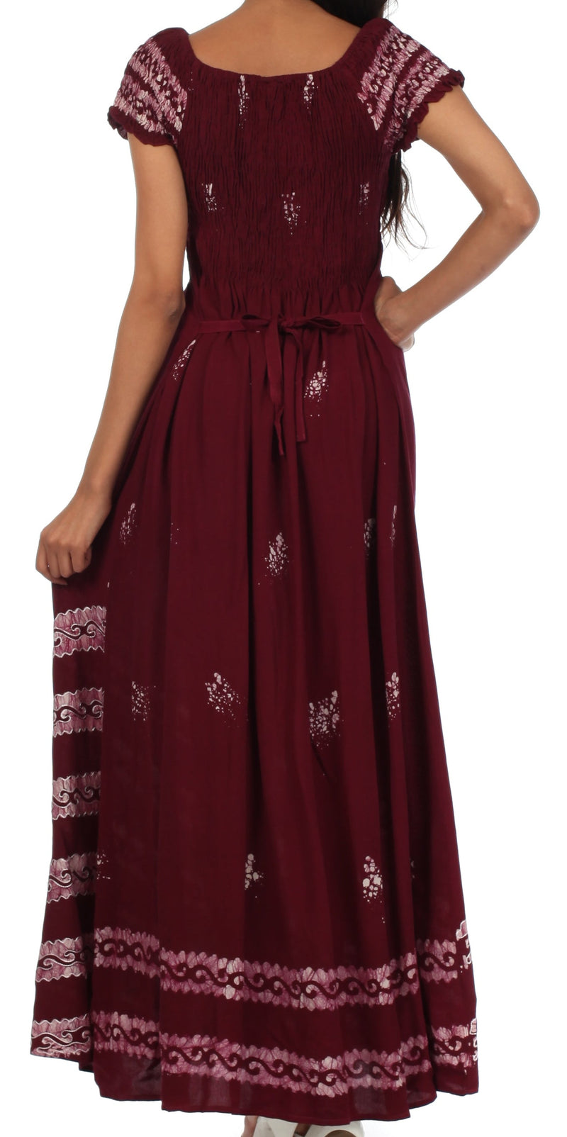 Sakkas Embroidered Batik Smocked Bodice Long Maxi Dress