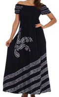 Sakkas Embroidered Batik Smocked Bodice Long Maxi Dress#color_Navy