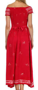 Sakkas Embroidered Batik Smocked Bodice Long Maxi Dress