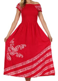 Sakkas Embroidered Batik Smocked Bodice Long Maxi Dress#color_Raspberry/White