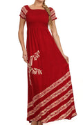 Sakkas Embroidered Batik Smocked Bodice Long Maxi Dress#color_Red/Cream