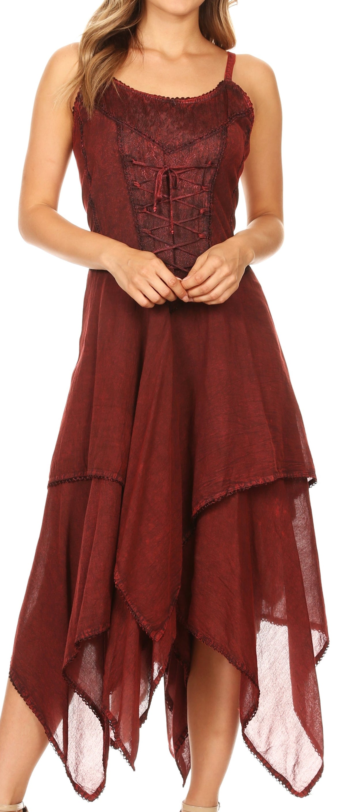 Sakkas Natasha Corset Front Double Layer Handkerchief Dress with Adjus