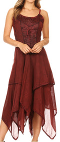 Sakkas Natasha Corset Front Double Layer Handkerchief Dress with Adjustable Straps#color_Burgundy