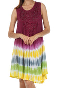 Sakkas Multi-Color Tie Dye Tank Dress / Cover Up#color_Burgundy